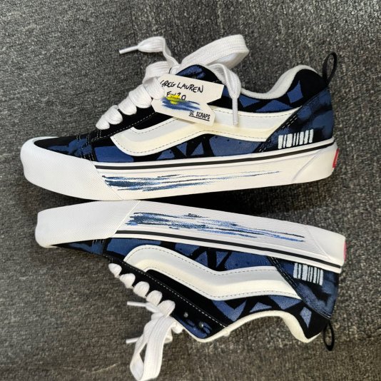 [ CUSTOM ] Knu Skool Geometric Abstract Black/Blue/White